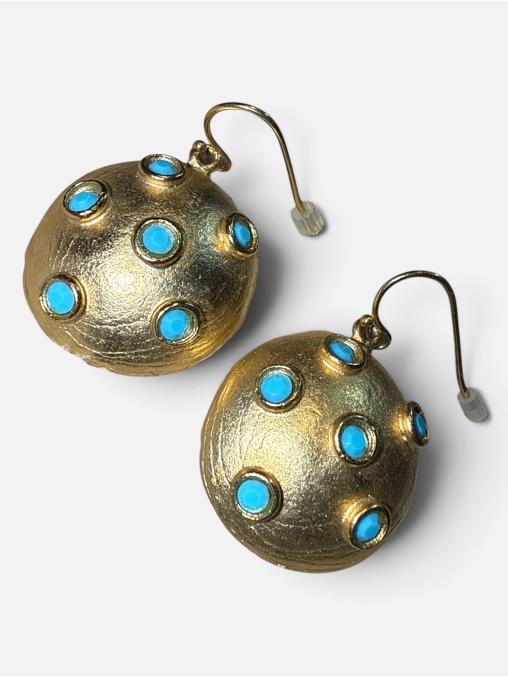 Vintage Gerard Yosca Turquoise Gold Dome Dangle Earrings Signed 1980s Sputnik